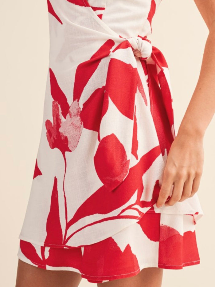 Tomato Tropical Wrap Strapless Short Dress