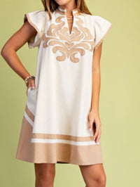 High Neck Embroidered V Neck Short Dress