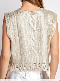 Gold Cable Knit Metallic Foil Coated Vest