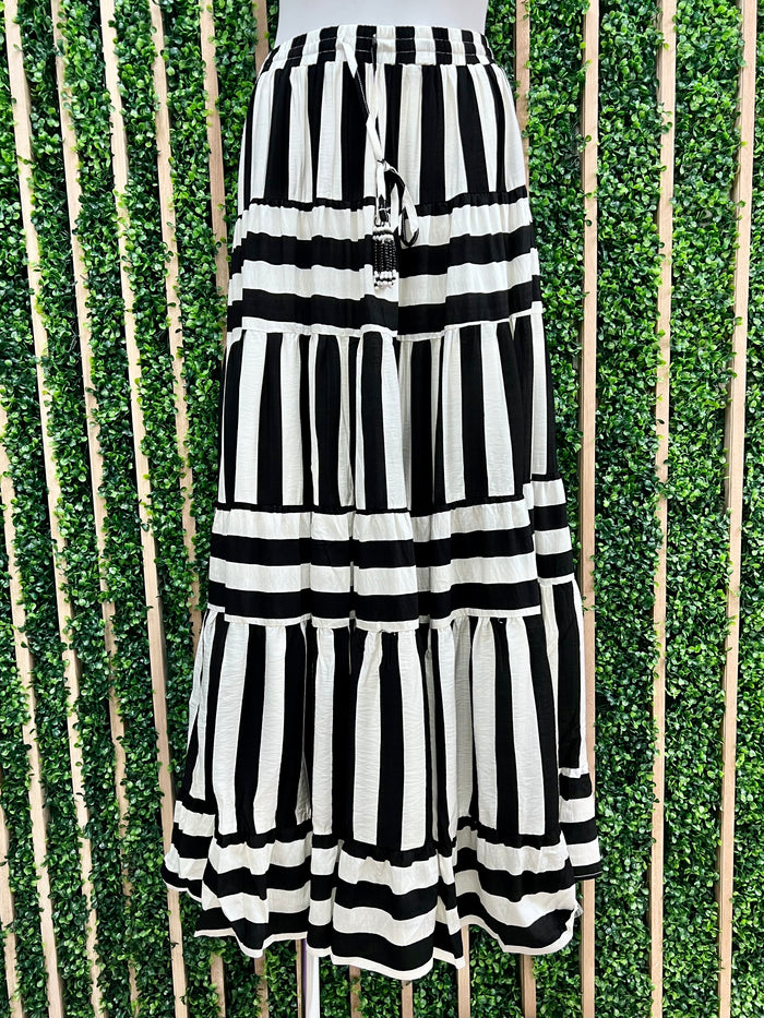 Contrast Black Stripe Flared Maxi Skirt