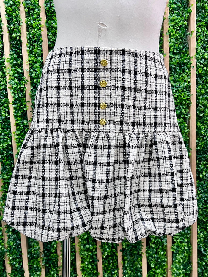 Black White Plaid Bubble Skirt