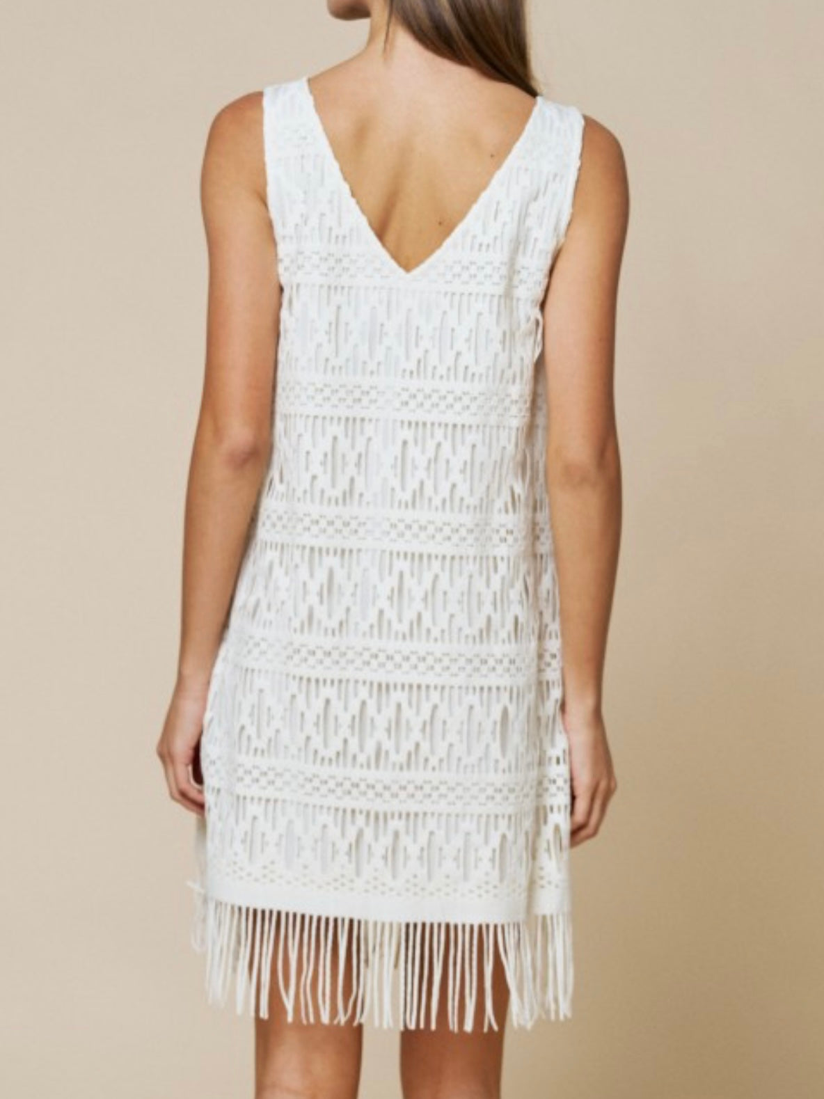 White Fringe Crochet Cover-Up Dress