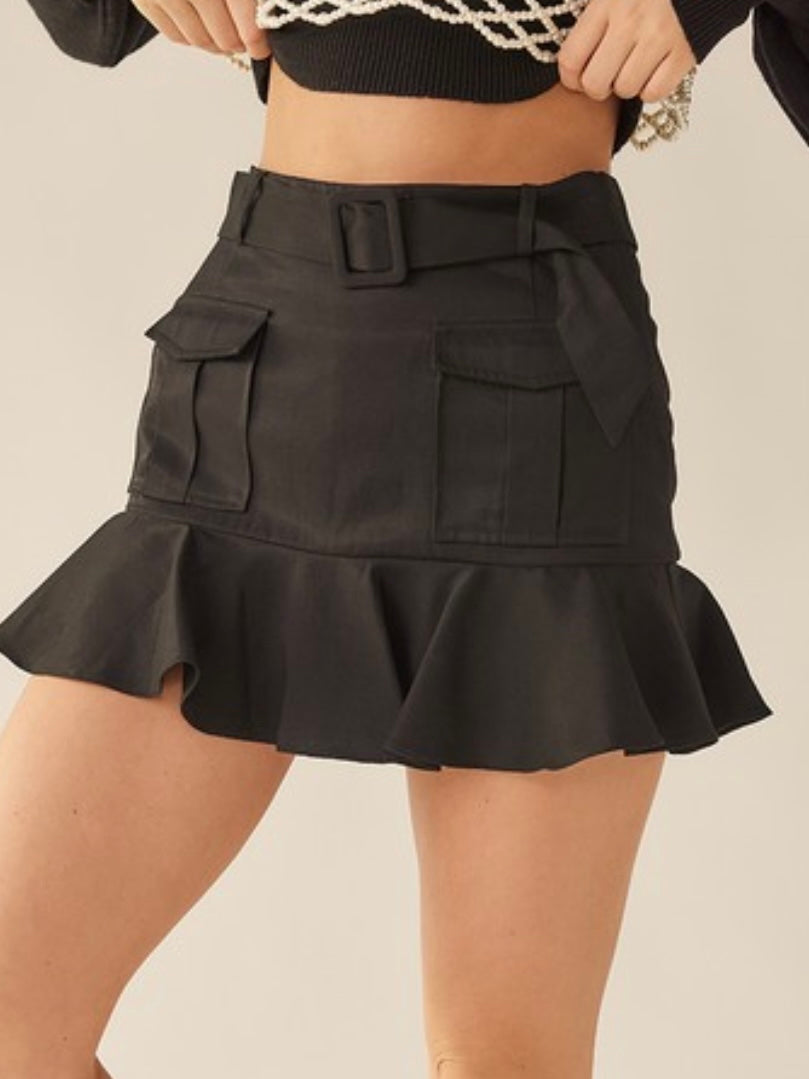 Front Pocket Ruffled Short Skirt
