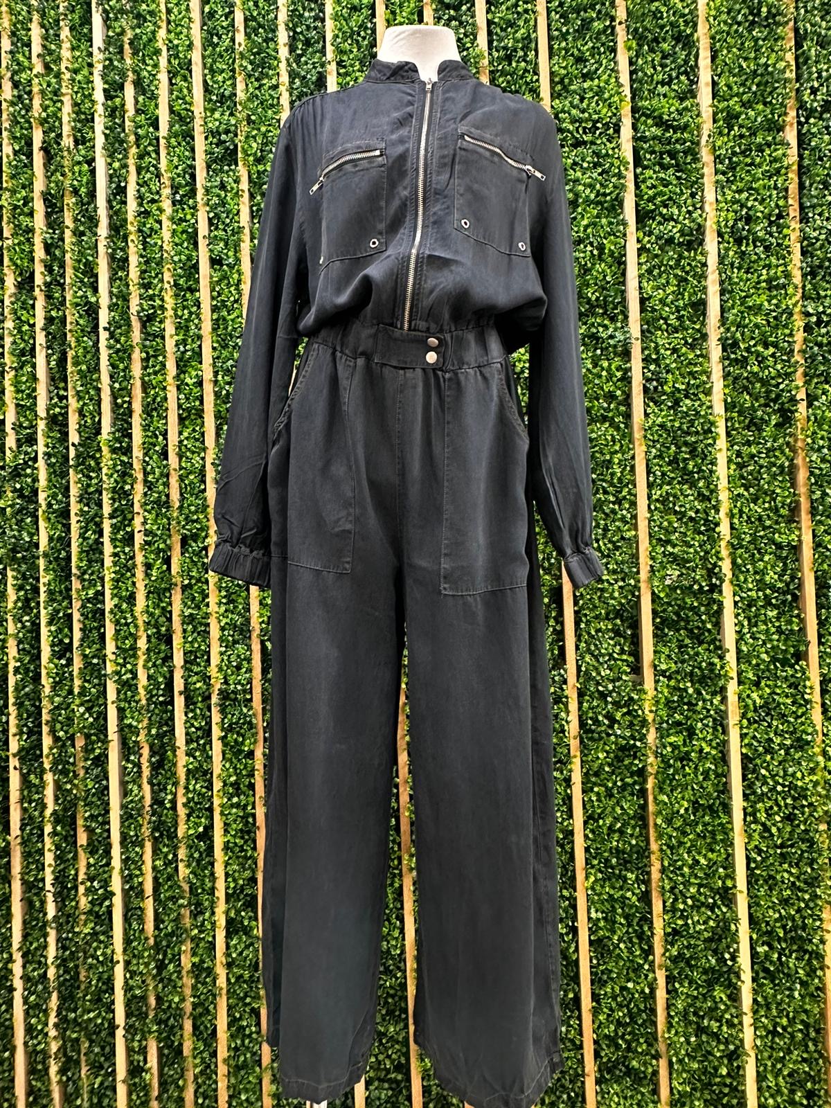 Black Long Sleeve Tencel Jumpsuit