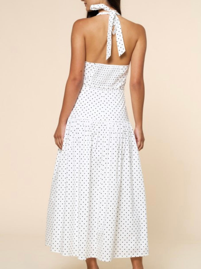 White Black Polka Dot Halter Maxi Dress