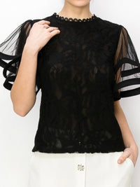 Black Organza Sleeves Lace Blouse