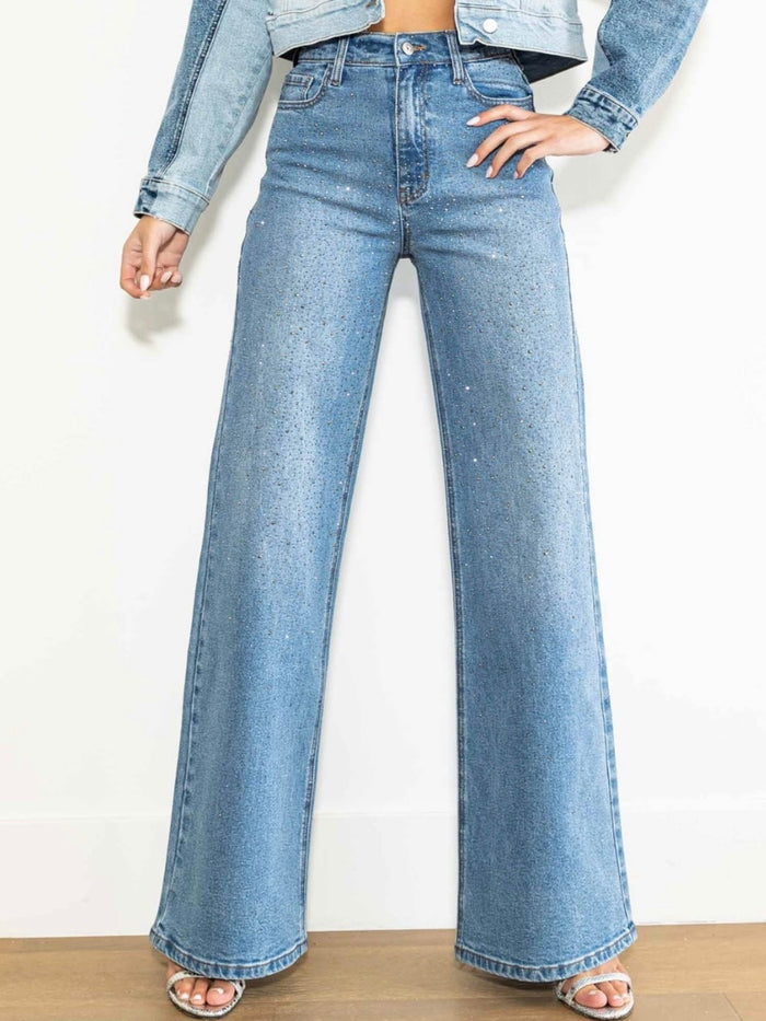 Rhinestone Studded Wide Leg Denim