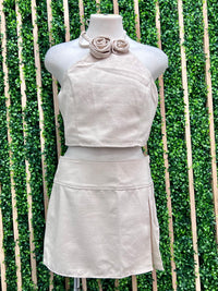 Cream Textured Slit Skort
