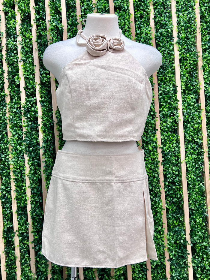 Cream Textured Slit Skort