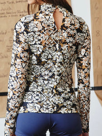 Black Floral Velvet High Neck Blouse