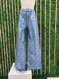 Blue Iridescent High Rise Wide Leg jeans