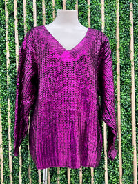 Metallic V Neck Sweater