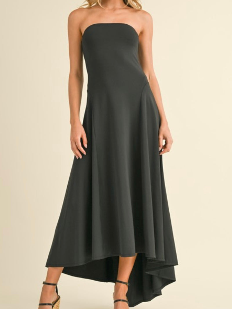 Black Strapless Hi Low Maxi Dress