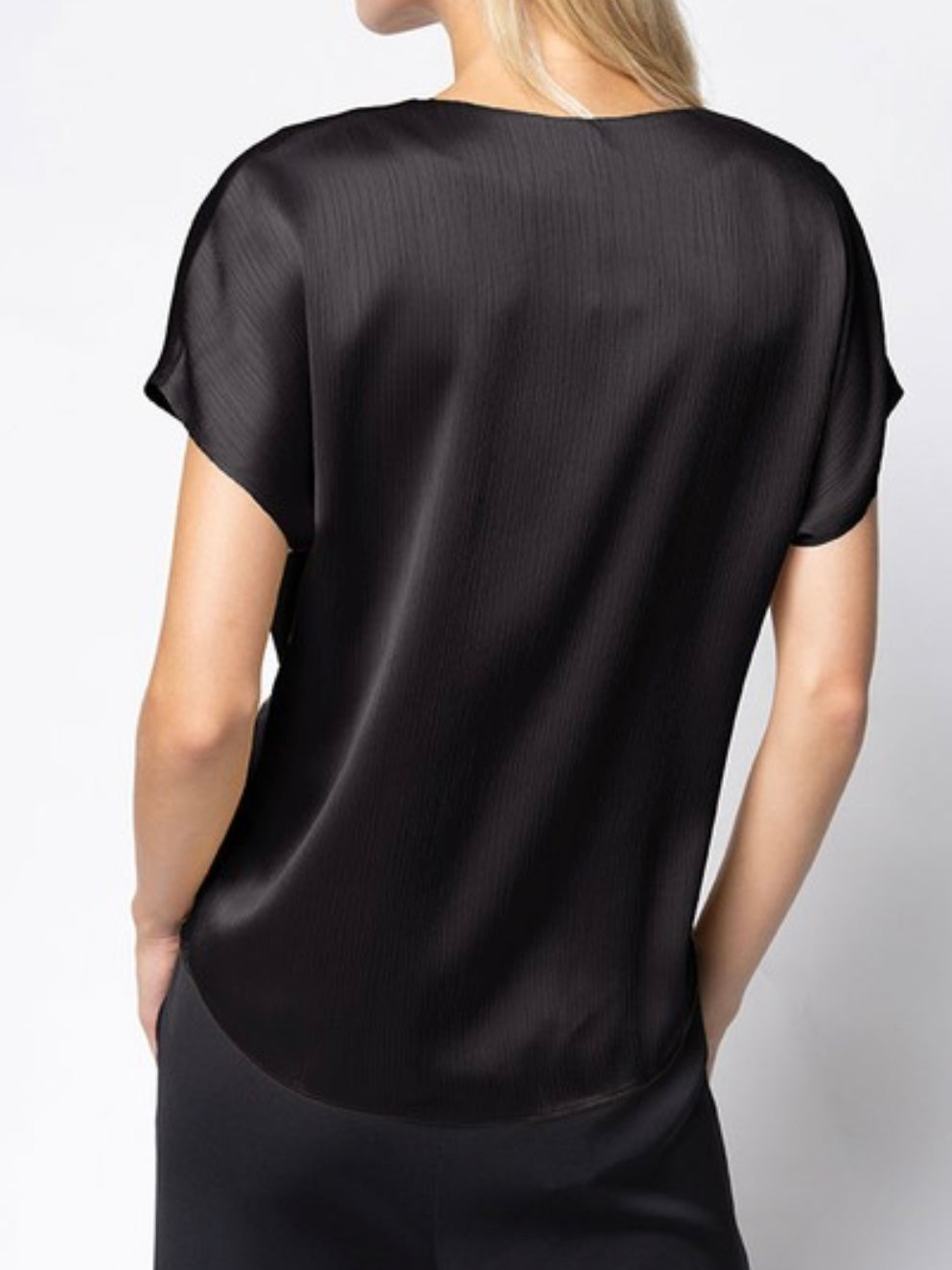 Crinkle Stain Pleated Cap Sleeve Blouse