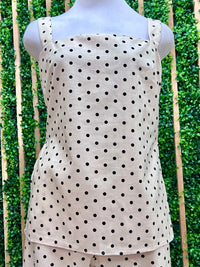 Ivory Black Polka Dot Linen Blend Tank Top