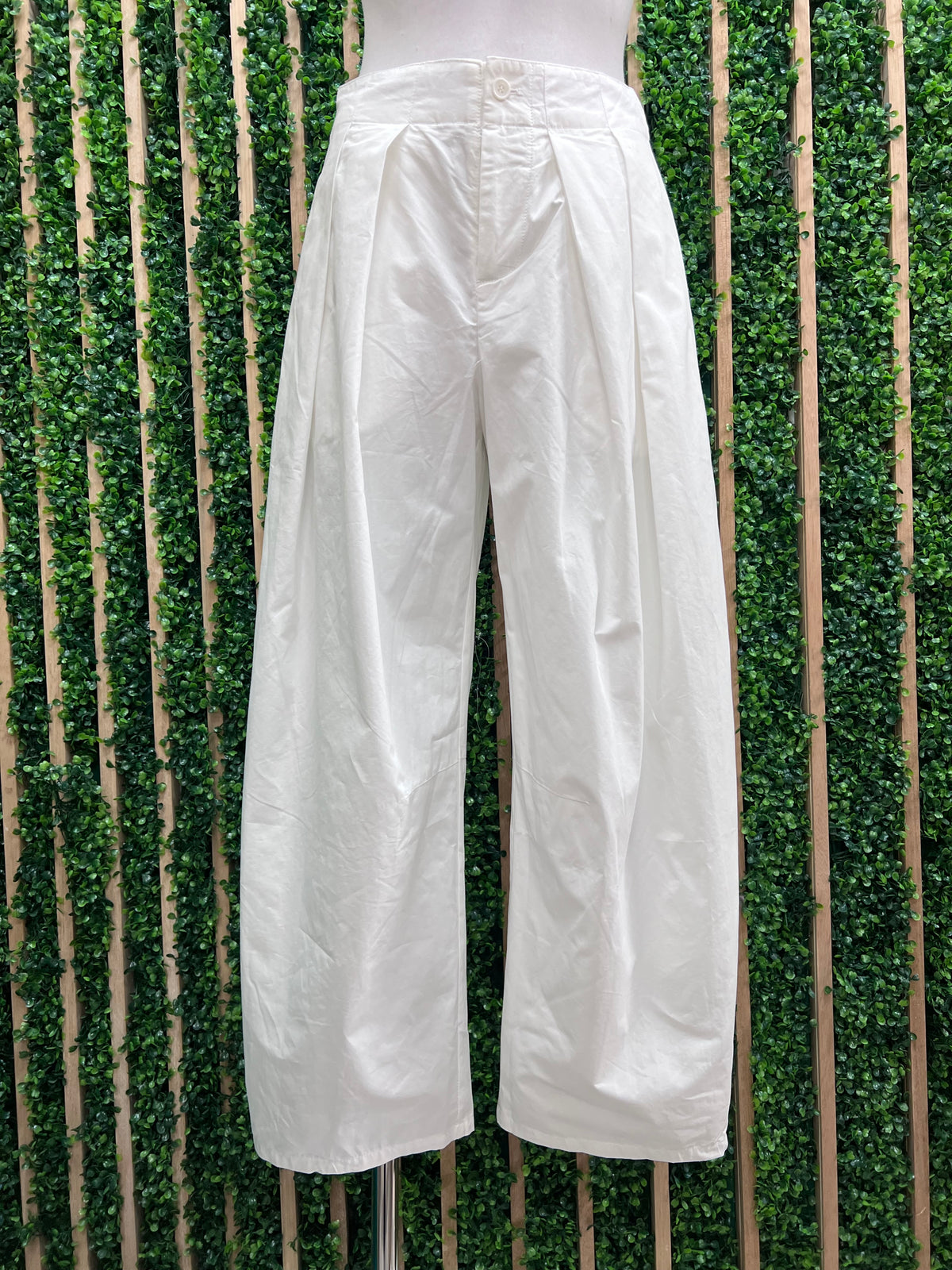 White Pleated Barrel Leg Pants