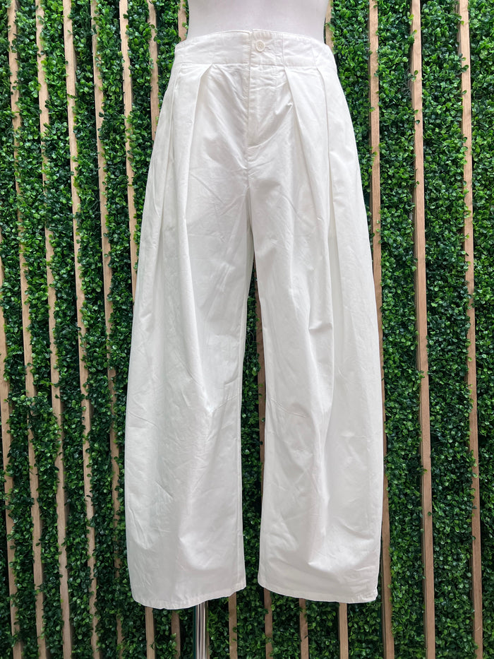 White Pleated Barrel Leg Pants