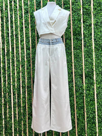 Denim Contrast Wide Leg Palazzo Pant