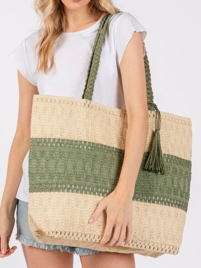 Two Tone Woven Straw BAg