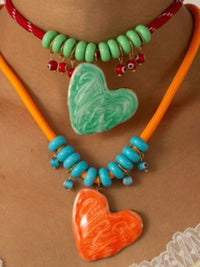 Coastal Heart Charm Beaded Necklace