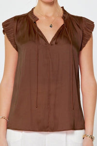 Satin Pleated Neck and Sleeves Blouse