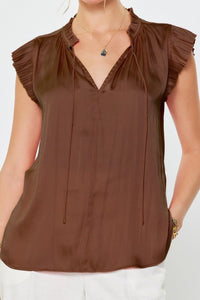 Satin Pleated Neck and Sleeves Blouse