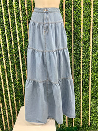 Tiered Maxi Denim Skirt