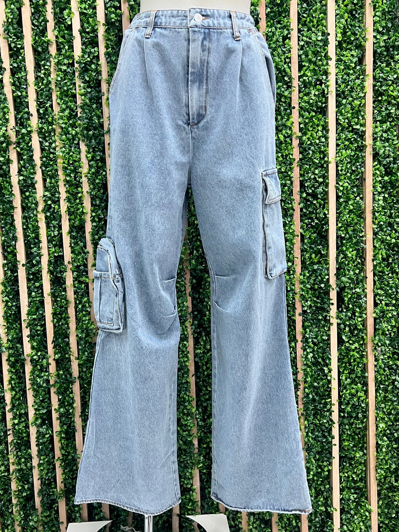 High Waist Denim Cargo Pant