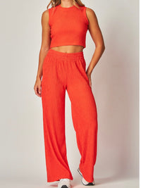 Crinkle Textured Crop Pant Set