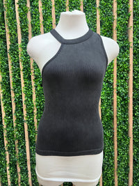 Acid Wash Cutout Neck Basic Top