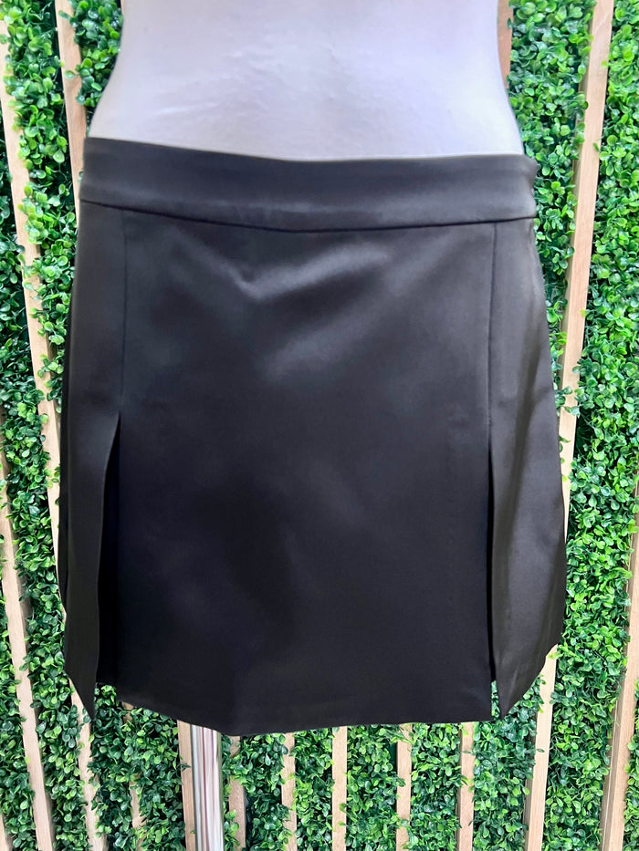 Black Satin Pleat Skort