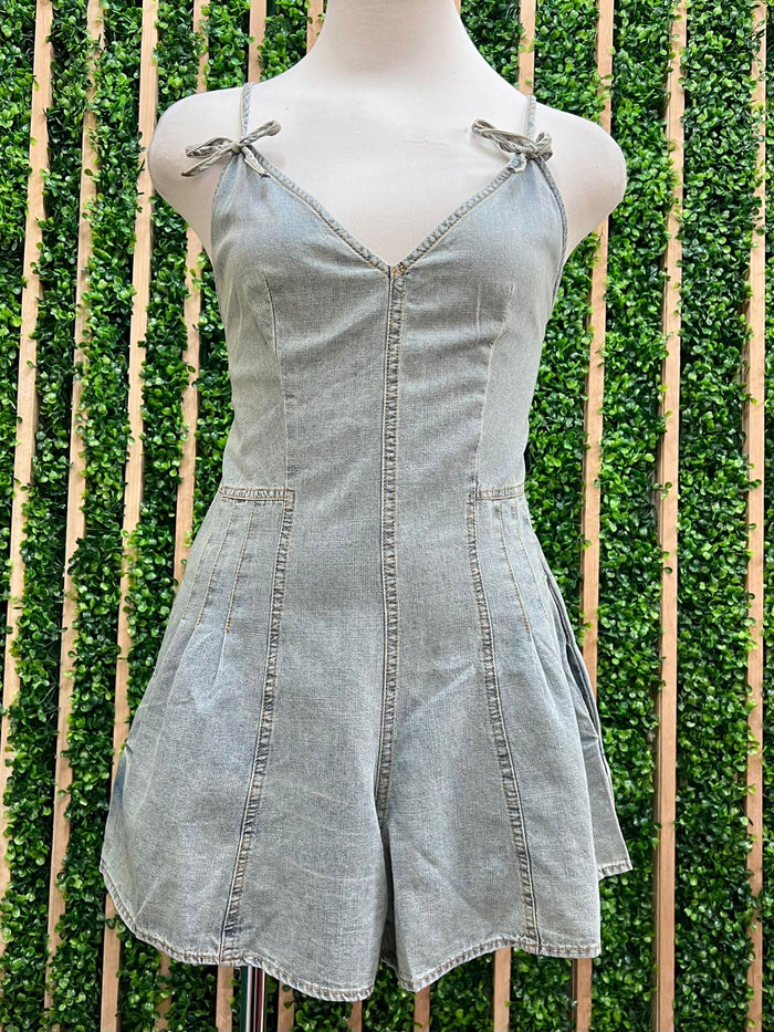 Washed Denim V Neck Romper