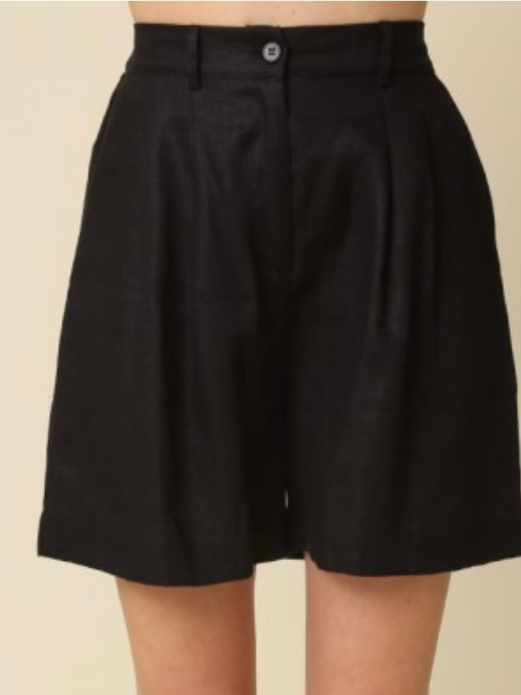 High Waist Linen Bermuda