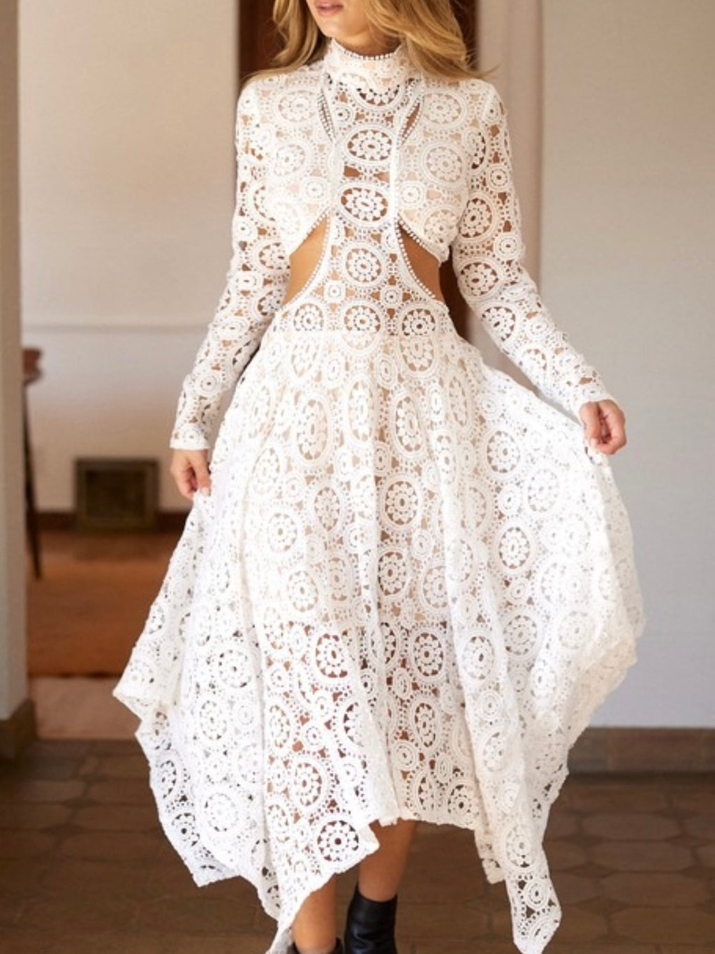 Exquisite White High Neck Cutout Midi Dress  Ah L La Lifestyle Boutique