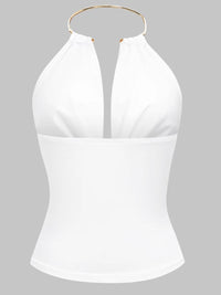 White Draped Metal Neck Halter Top