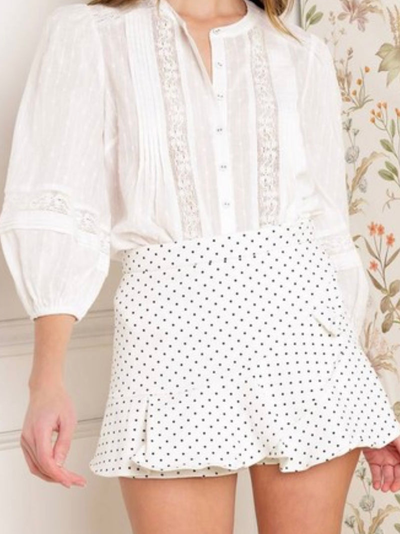 Ivory Black Dots Ruffled Skort