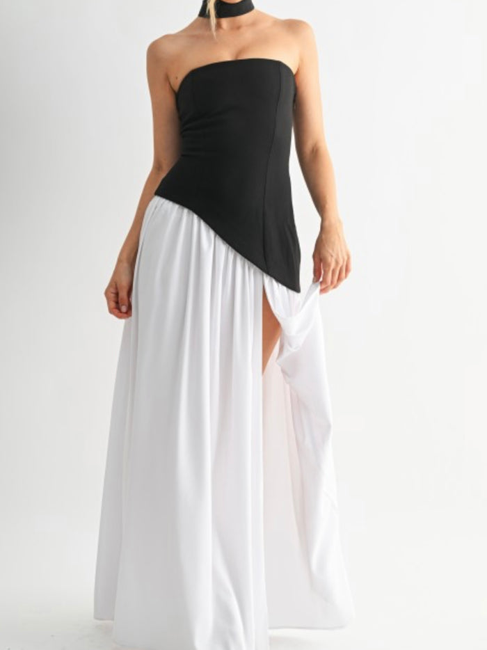Beautiful Asymmetrical Black White Maxi Dress