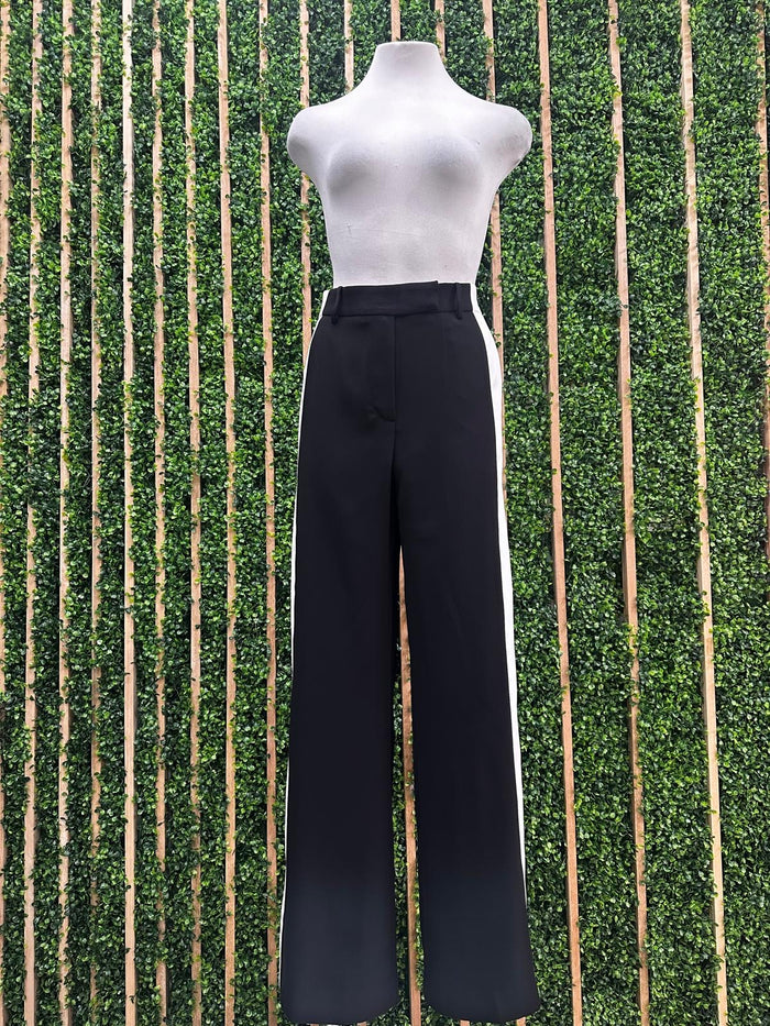 Black White Side Panel Wide Leg Pant