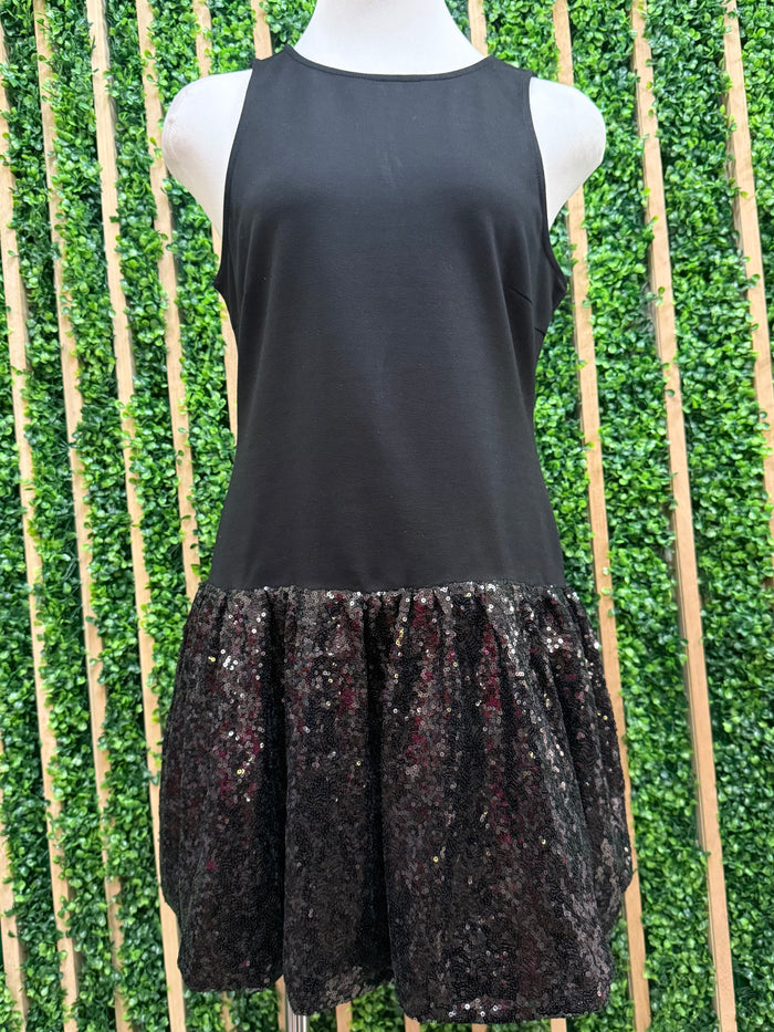 Black Sequin Bottom Dropwaist Short Dress