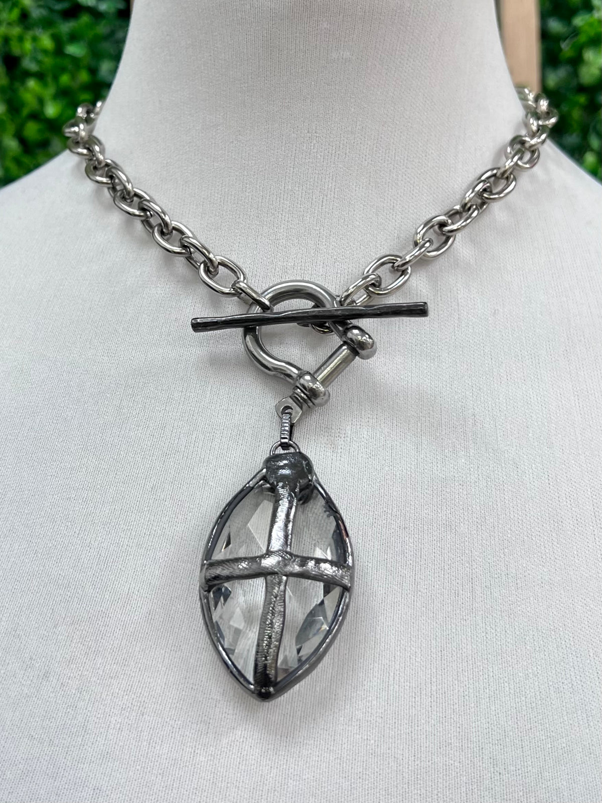 V2 Silver Crystal Cross Necklace