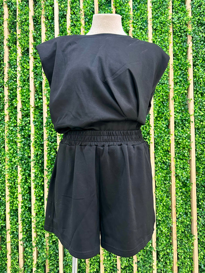 Black Cap Sleeve Lyocell Short Pant Set