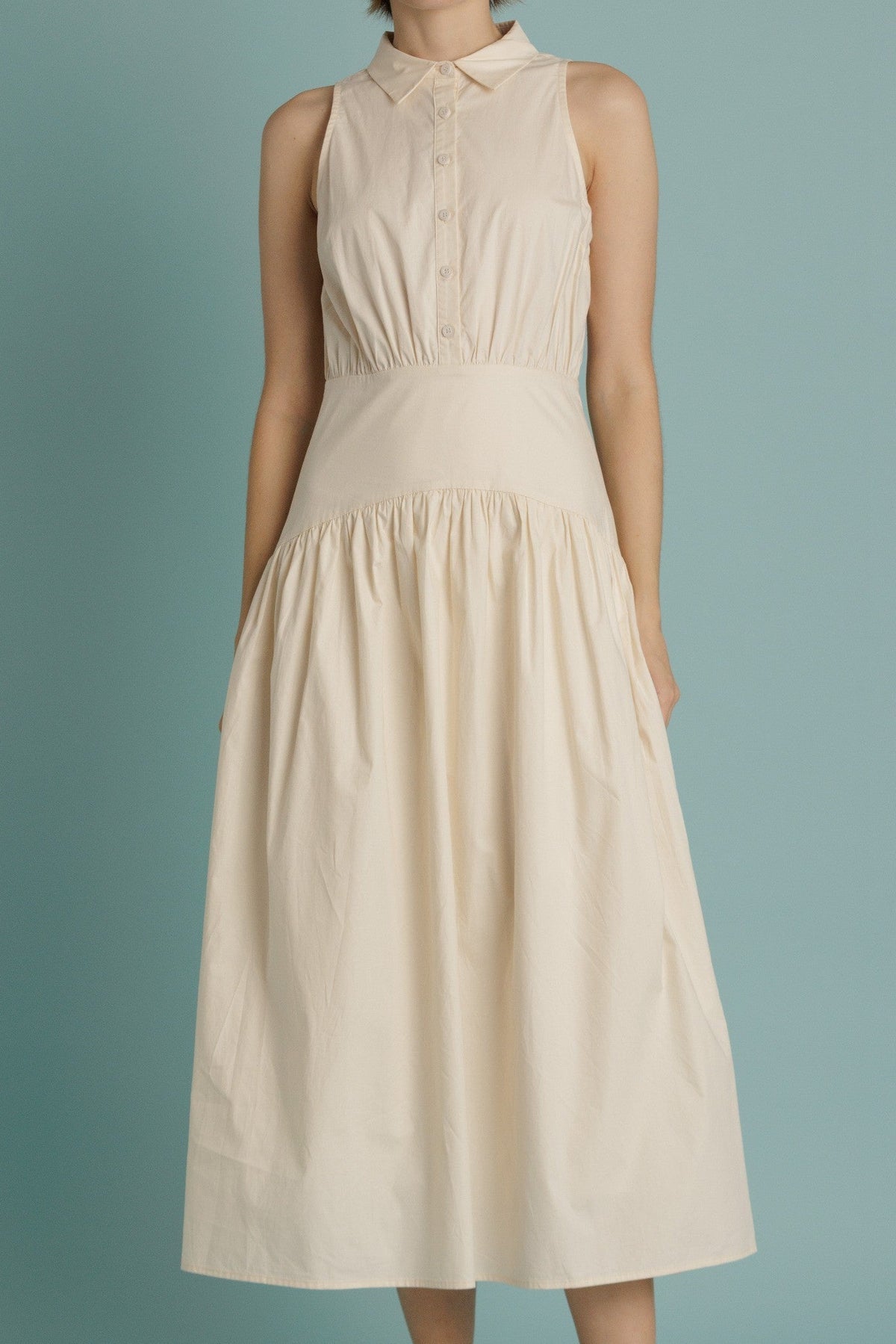 Eggshell Curved Yoke Midi Shirt Dress