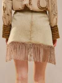 Camel Denim Fringe Wrap skirt