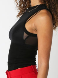 Black Contrast Mesh Sleeveless Top