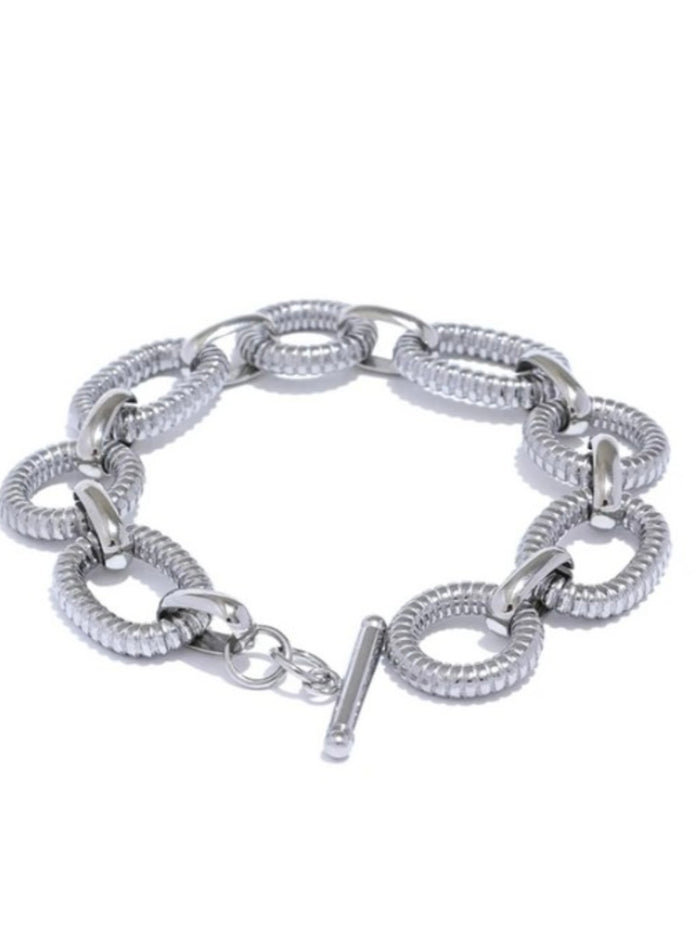 Stainless Steel Metal TExture Oval Link Bracelet