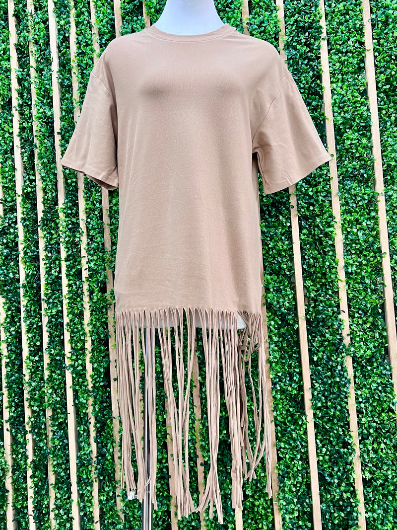 Solid Fringe Shirt Dress