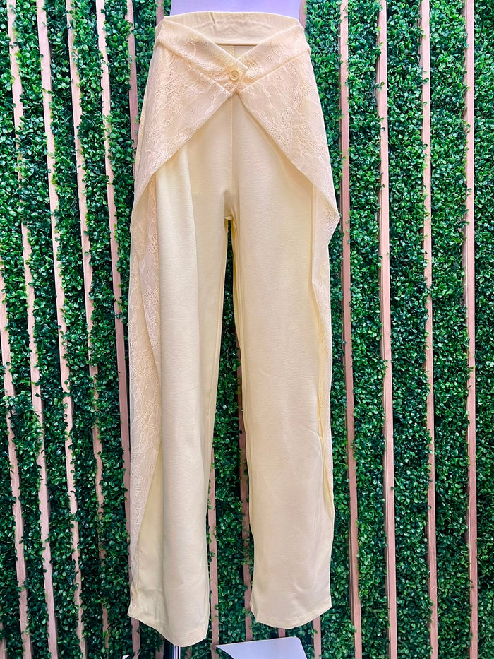 Lace Overlay Dressy Barrel-Leg Pants