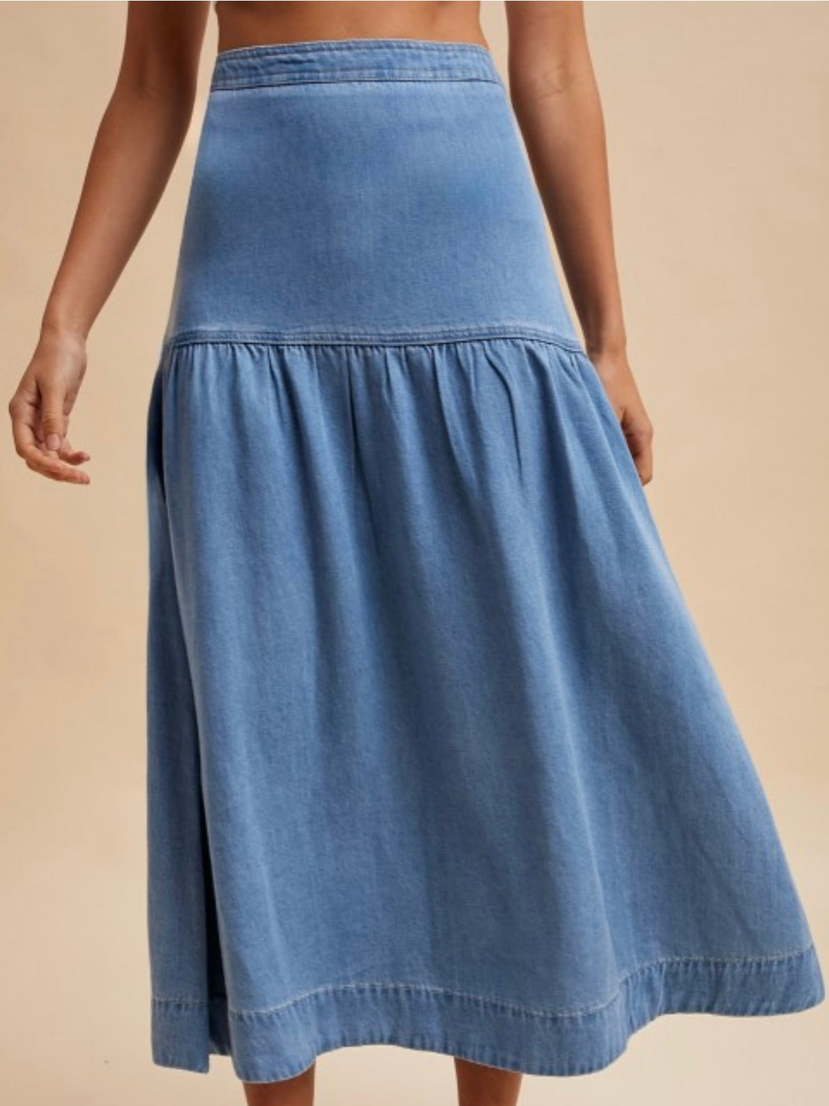 Lyocell Denim Yoke Detailed Maxi Skirt
