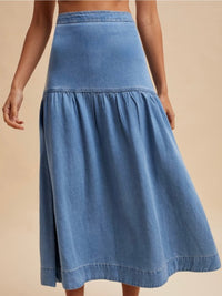 Lyocell Denim Yoke Detailed Maxi Skirt