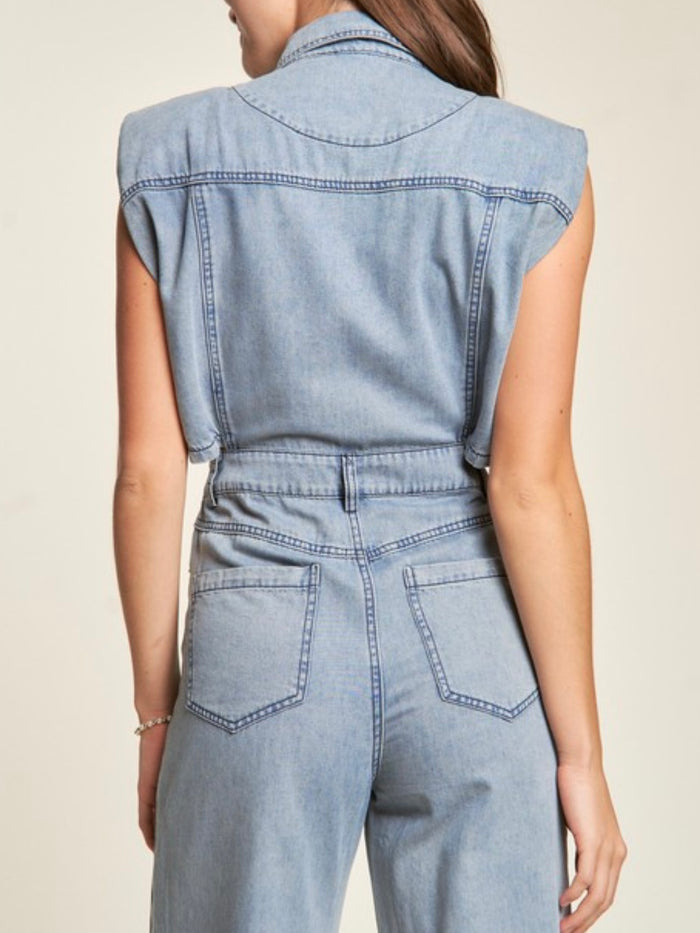 Vintage Denim Side Cutout Jumpsuit
